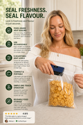 Woman using the Mini Bag Sealer to seal a snack bag